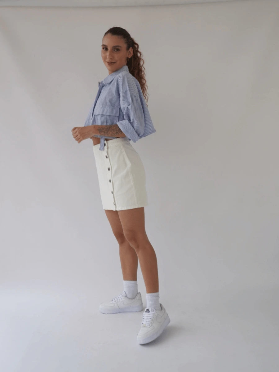 Falda Botón Lateral Tono Beige