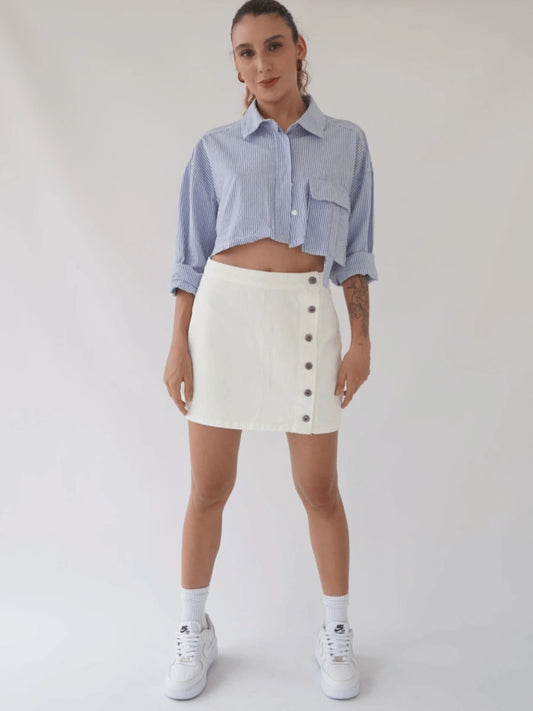 Falda Botón Lateral Tono Beige