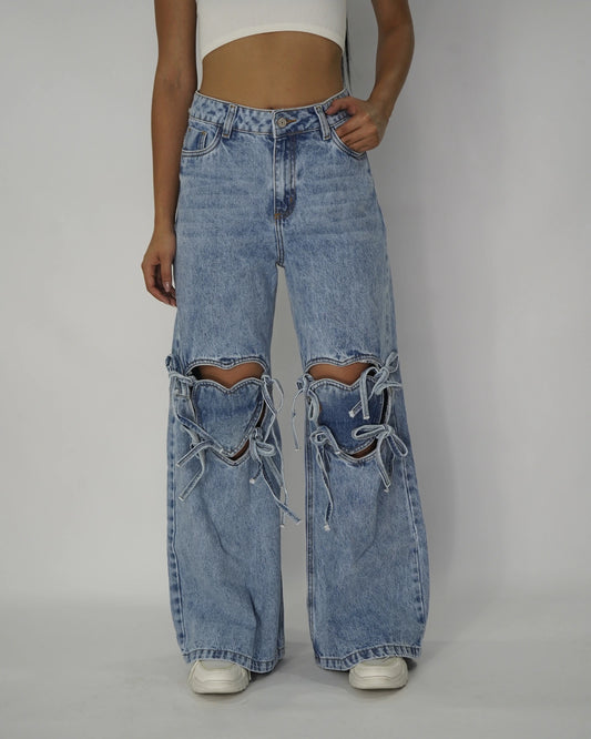 Jeans Palazo heart parch