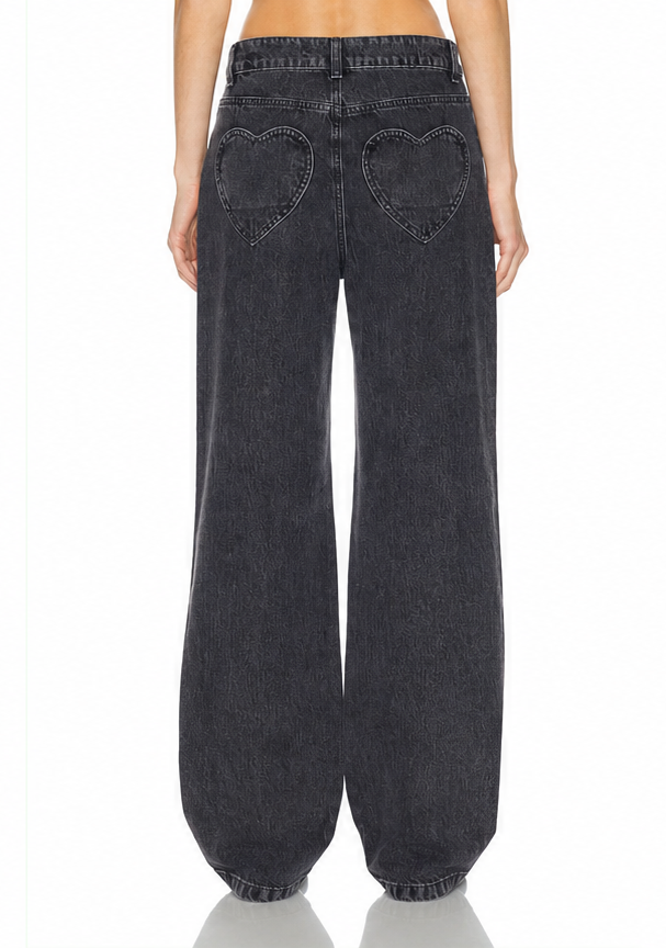 Jeans Flare Gris Bolsillo Corazón
